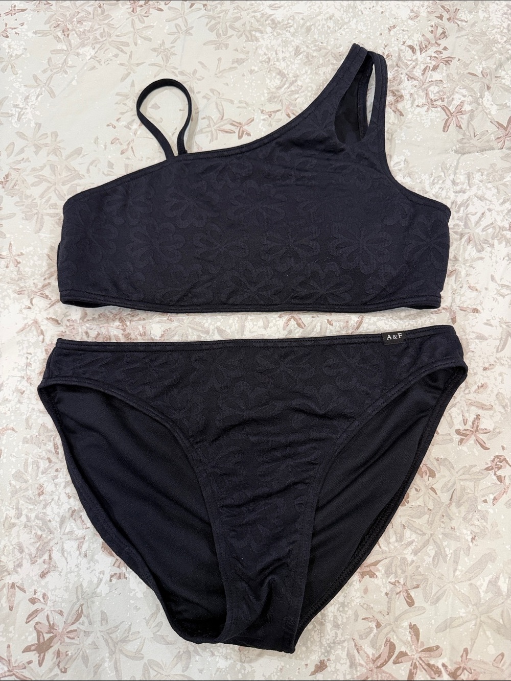 abercrombie kids Black One-Shoulder Floral Bikini Set